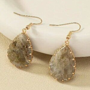 14k Gold Plated Natural Stone Teardrop Earrings